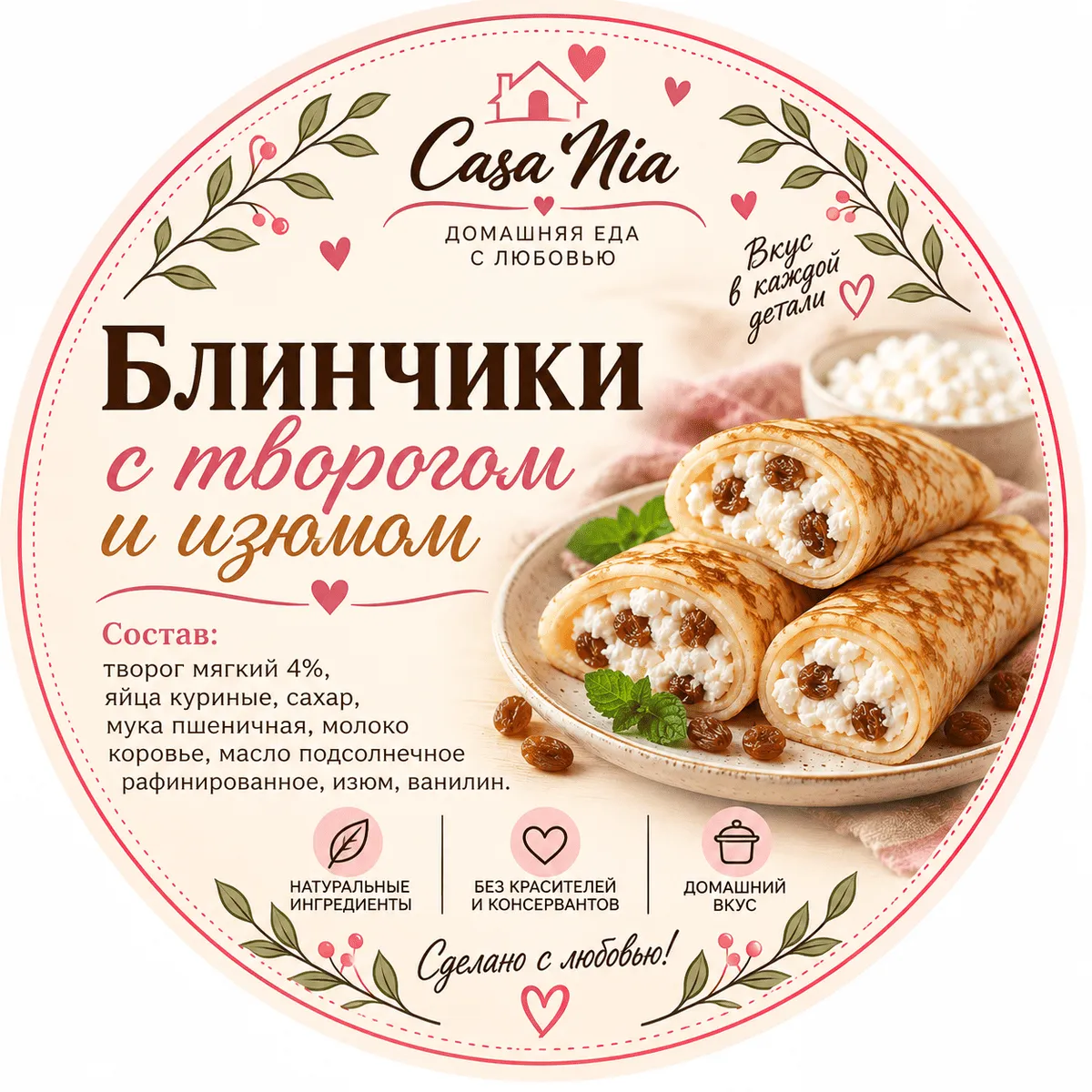 Блинчики с творогом и изюмом